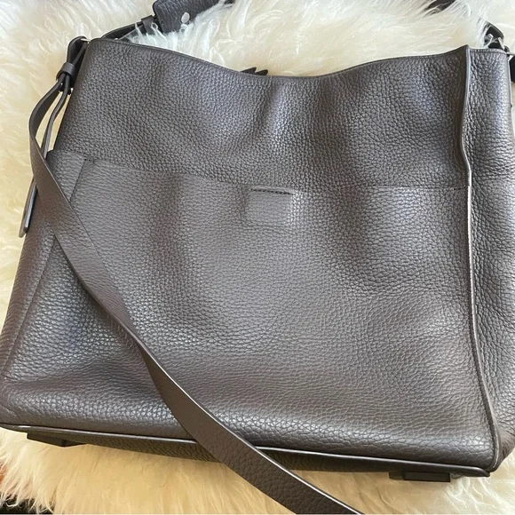 AllSaints Mast Pebbled Leather Tote Bag Brown - Picture 4 of 12